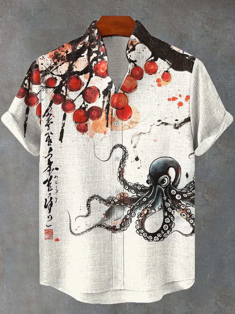 Vintage Hawaiian Floral Shirt - เสื้อเชิ้ตผ้าลินินลายดอกไม้สไตล์ฮาวายย้อนยุคสำหรับผู้ชาย ลายใบไม้ แฟชั่นวินเทจฮาวาย เสื้อผ้าคุณภาพสูง