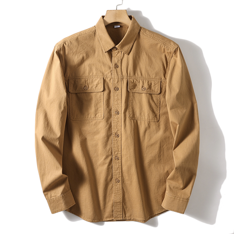เสื้อเชิ้ตแขนยาวมีกระเป๋าคู่สี - Oxford Cotton Casual Shirt Business บทวิจารณ์และราคา
