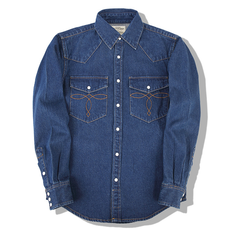เสื้อเชิ้ตเดนิมวินเทจสไตล์อเมร - Mens Western Denim Pearl Snap Shirt บทวิจารณ์และราคา