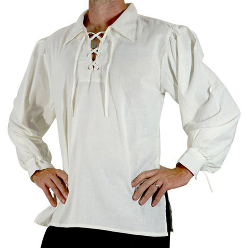 เสื้อผู้ชายสไตล์ยุคกลาง ยุคฟื้ - Medieval Gothic Lace Up Pirate Shirt บทวิจารณ์และราคา