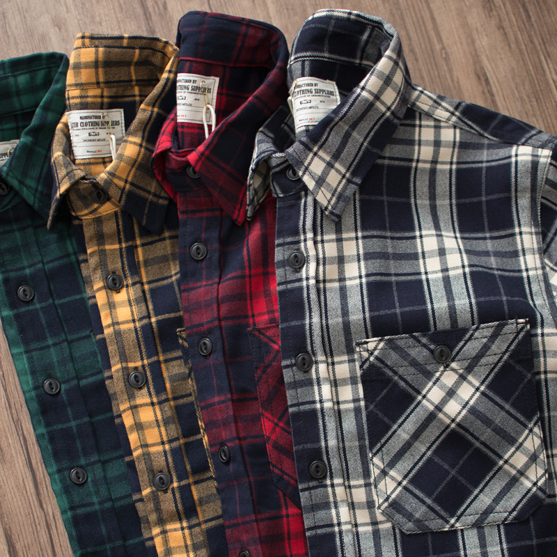 ฤดูใบไม้ร่วงใหม่อเมริกันRetro  - Flannel Plaid Shirt Heavy Weight บทวิจารณ์และราคา